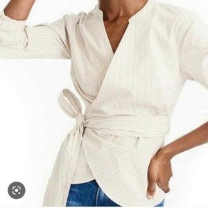 J. Crew Tan White Tie Strap Shirt Size S